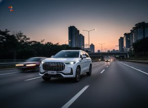 Tampilan depan JAECOO J8 SUV modern dengan lampu LED