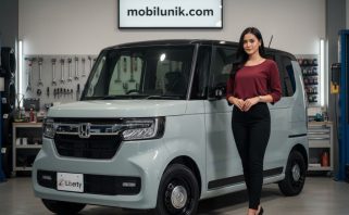 Tampilan depan Honda N-Box Joy berwarna hijau dengan lampu bulat ikonik