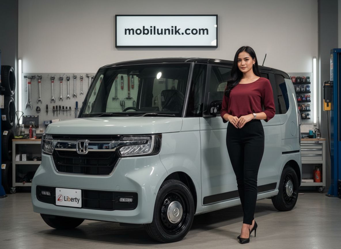Tampilan depan Honda N-Box Joy berwarna hijau dengan lampu bulat ikonik